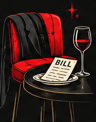 Empty red chair with the bill on the table